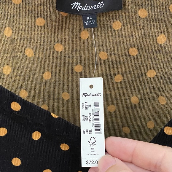MADEWELL Corduroy Puff Sleeve Wrap Top in Oval Gold Dot (Black) - Picture 4 of 8